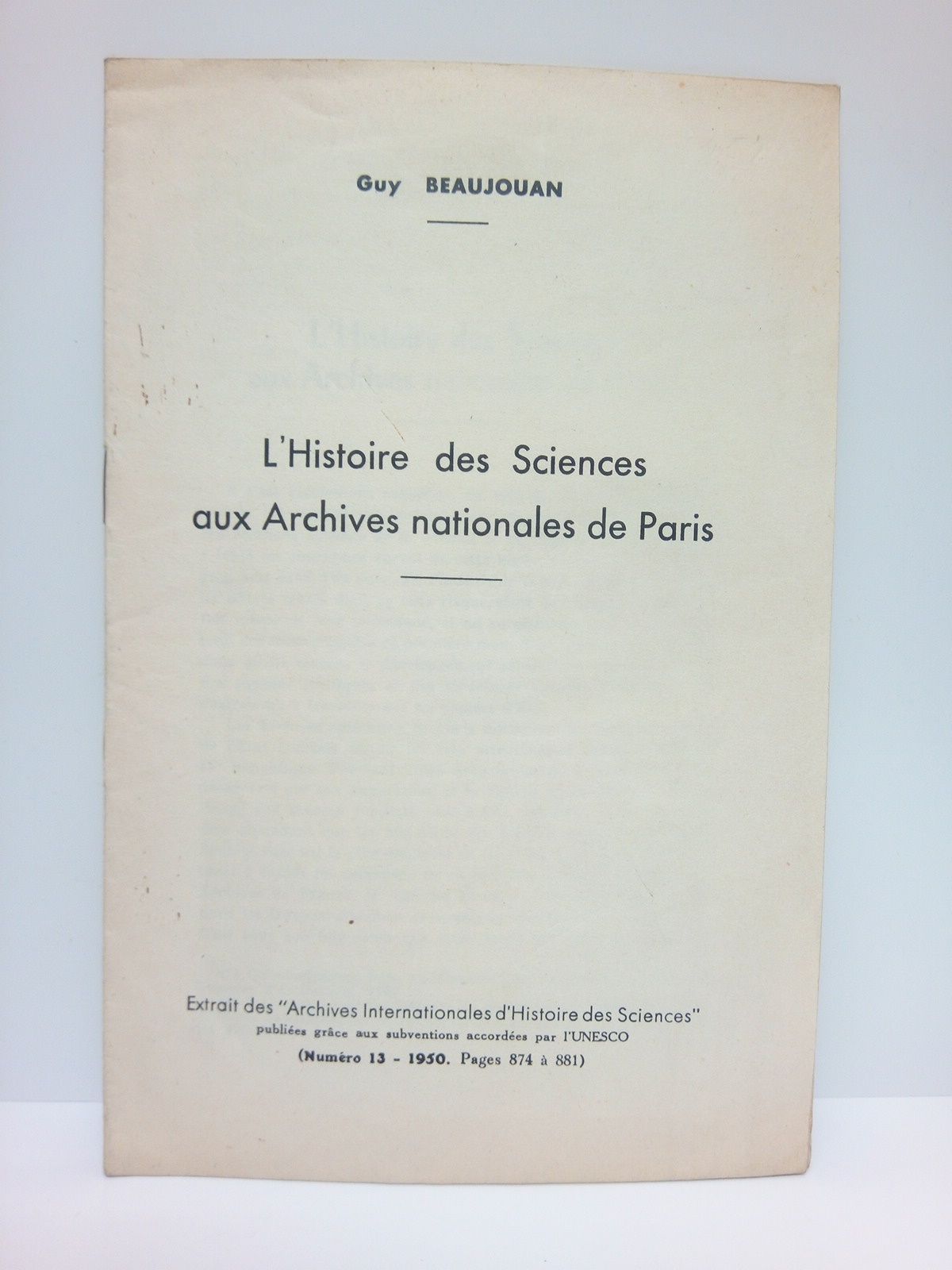 L'Histoire des Sciences aux Archives nationales de Paris