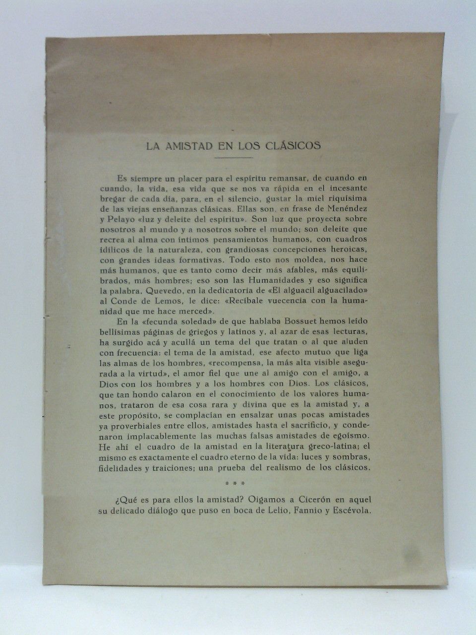 La amistad en los clásicos