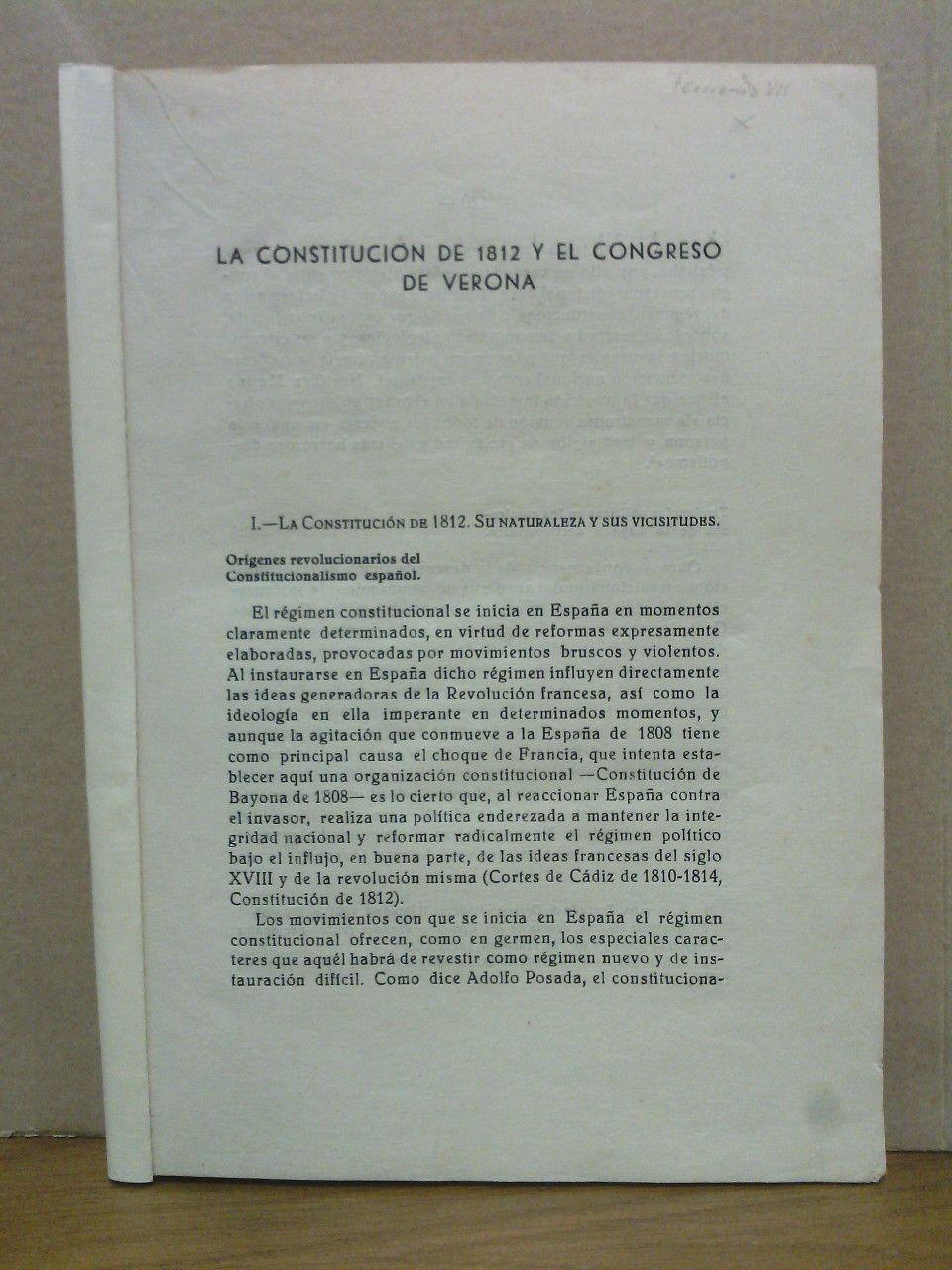 La Constitución de 1812 y el Congreso de Verona