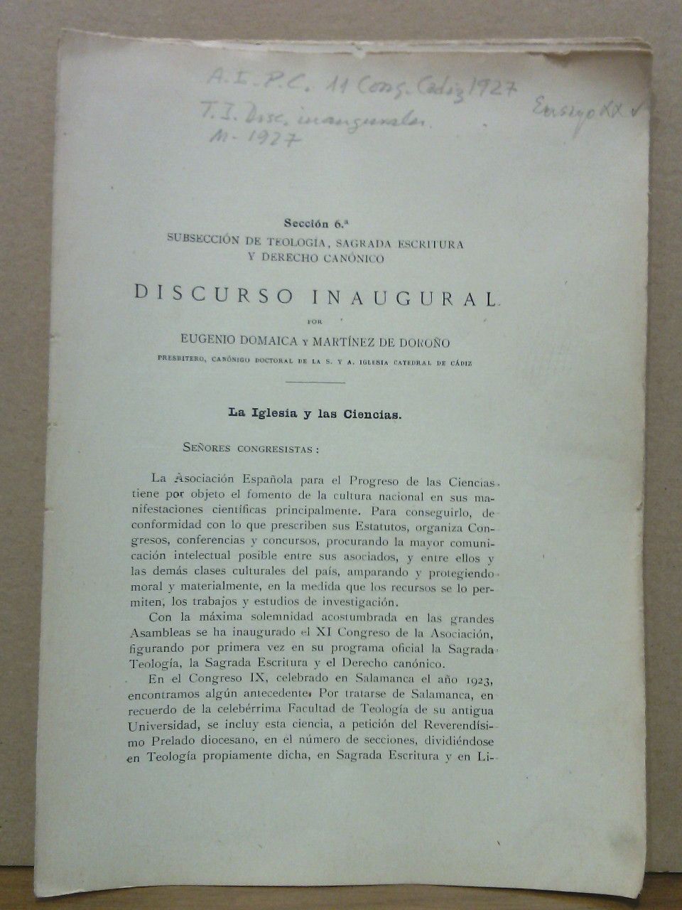 La Iglesia y las Ciencias