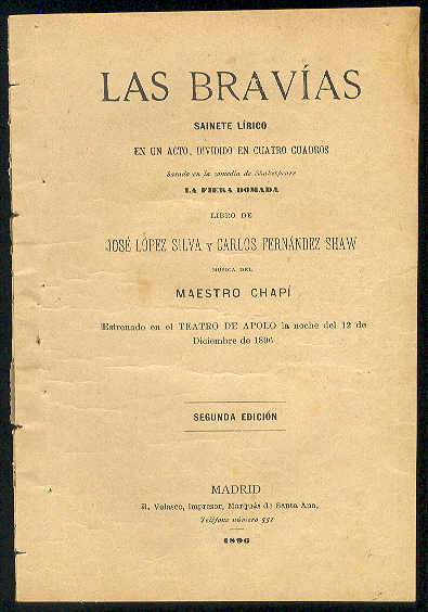 Las bravías. (Sainete lírico en un acto, dividido en cuatro …