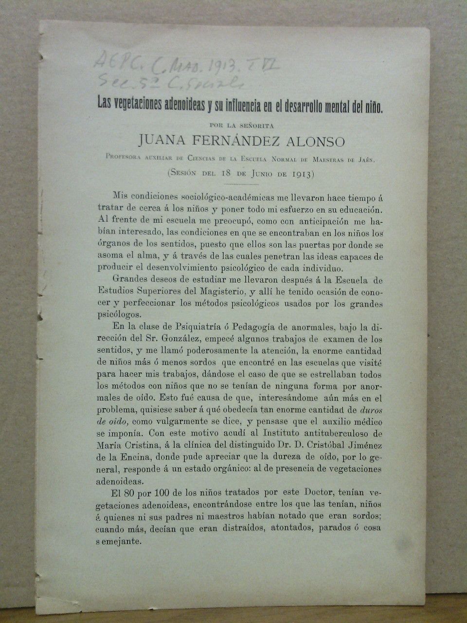 Las vegetaciones adenoideas y su influencia en el desarrollo mental …