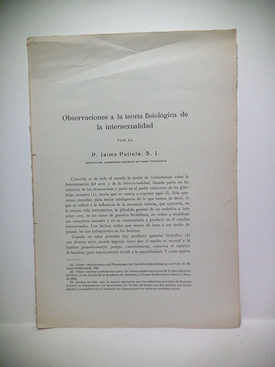 Observaciones a la teoría fisiológica de la intersexualidad