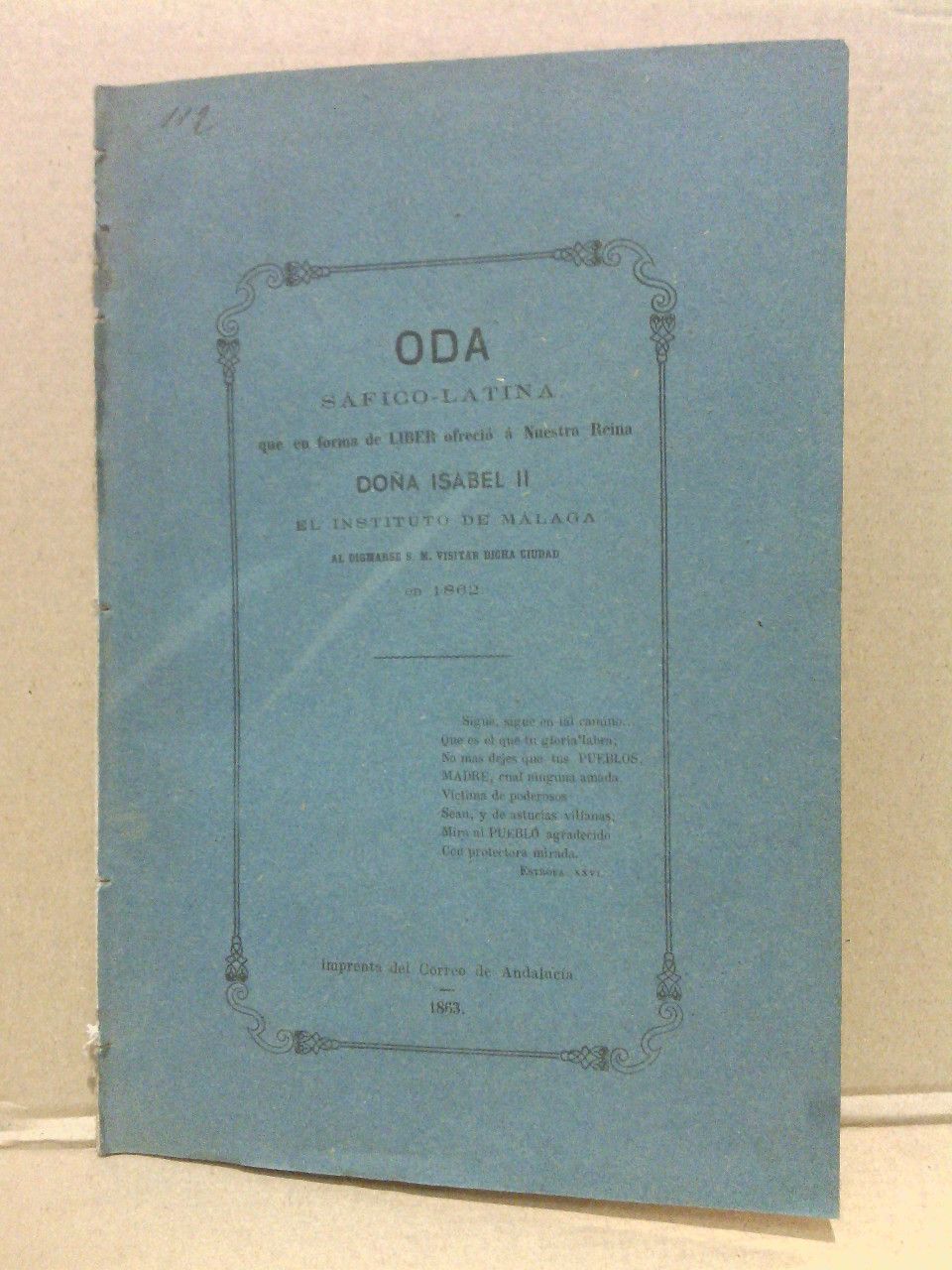 Oda sáfico-latina compuesta por el Presbítero ., Catedrático del instituto …