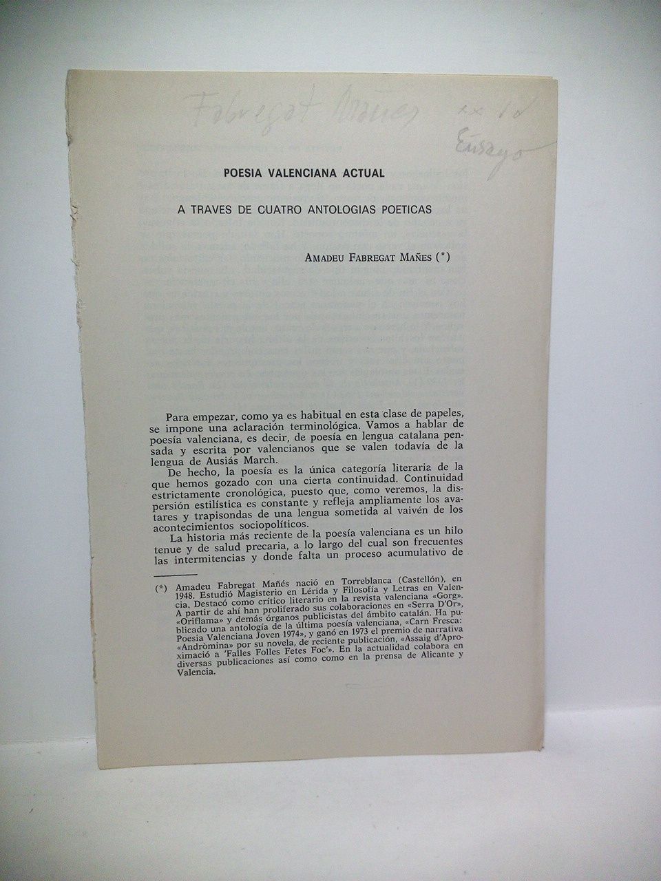Poesía valenciana actual, a través de cuatro antologías poéticas