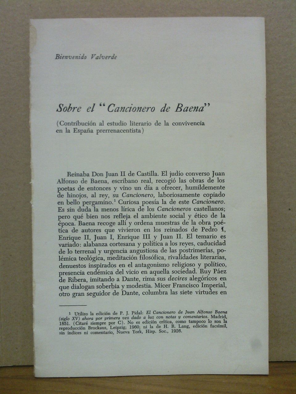 Sobre el "Cancionero de Baena": Contribución al estudio literario de …