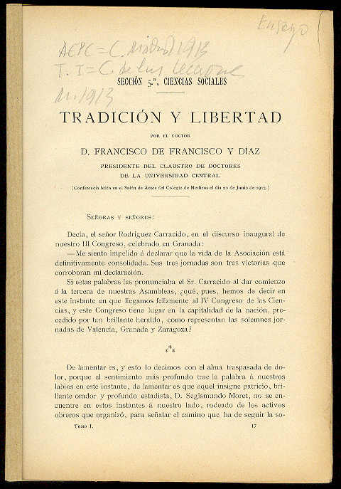 Tradución y libertad. (Conferencia leida en el Salón de Actos …