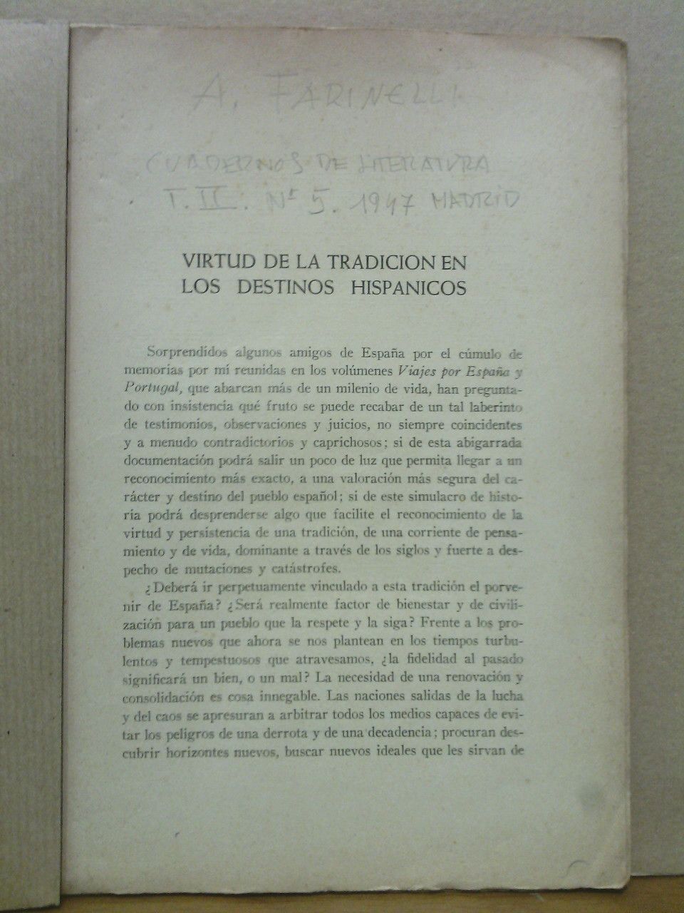 Virtud de la tradición en los estudios hispánicos