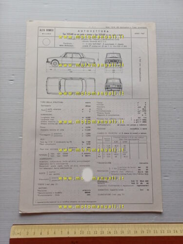 Alfa Romeo 1750 Berlina 105.48 1967 scheda omologazione DGM Motorizz. …