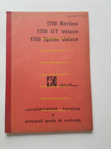 Alfa Romeo 1750-GT Spider Veloce '68 manuale officina caratteristiche tecniche