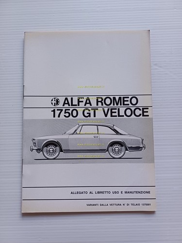 Alfa Romeo 1750 GT Veloce 1970 ALLEGATO manuale uso manutenzione …