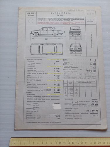 Alfa Romeo 2000 Berlina 105.12 1971 scheda omologazione DGM Motor. …