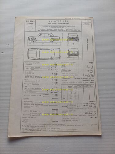 Alfa Romeo 2600 1962 agg. 1964 scheda omologazione DGM Motorizzaz. …