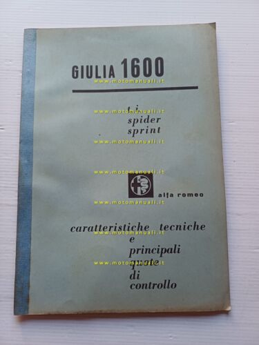 Alfa Romeo Giulia 1.6 ti Spider Sprint 1963 manuale officina …