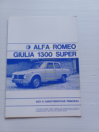 Alfa Romeo Giulia 1300 Super 1971 ALLEGATO manuale uso manutenzione …