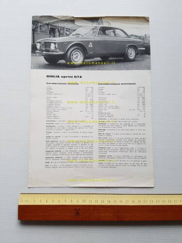 Alfa Romeo Giulia Sprint GTA 1.6 1965 depliant italiano originale