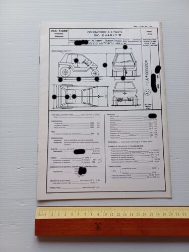 All-Cars Charly A 50 microauto 1978 scheda omologazione DGM Facsimile …