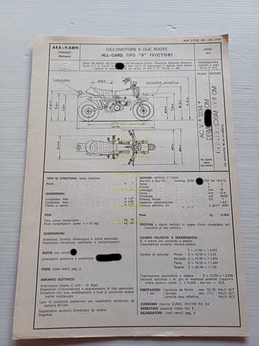 All-Cars Victor 50 1977 Facsimile originale scheda omologazione DGM
