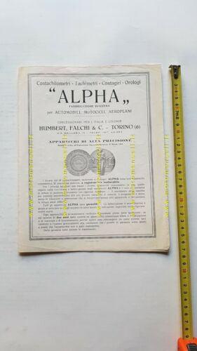 ALPHA contachilometri contagiri auto moto anni 20 depliant originale italiano