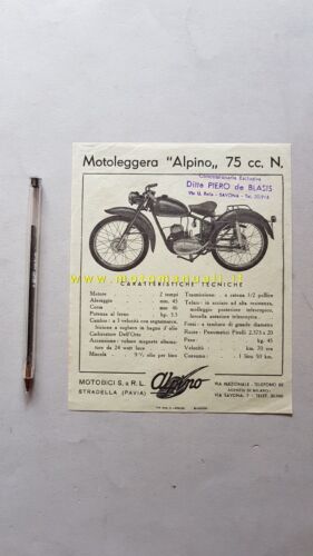 Alpino 75 N anni '50 depliant moto originale brochure