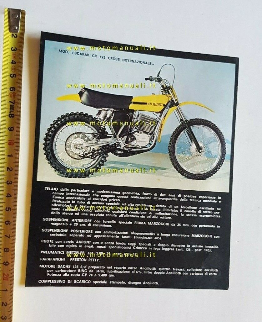 Ancillotti Scarab CR 125 Cross Internazionale 1975 depliant originale brochure