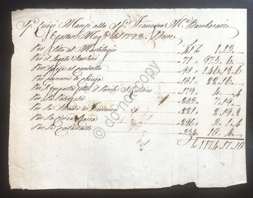 Antico documento - 1793 - Nota di magazzino su carta …