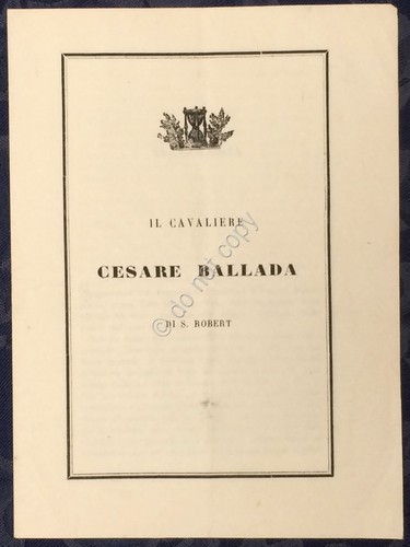 Antico documento - Necrologio Cavalier Cesare Ballada Di Saint Robert …