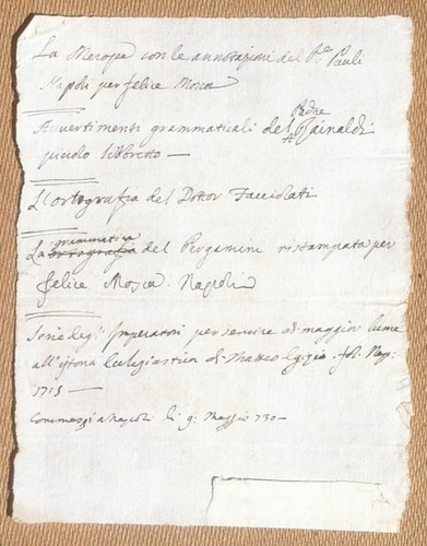 Antico documento manoscritto 1730