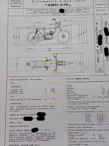 Aprilia 50 Scarabeo ABN-A18 1972 Facsimile originale scheda omologazione DGM