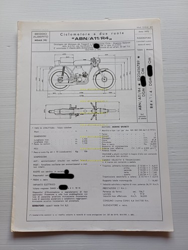 Aprilia Colibrì 50 ABN-A11-R4 1972 Facsimile originale scheda omologazione DGM