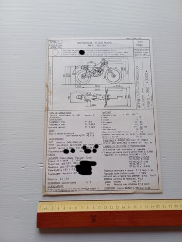 Aprilia TR 320 Trial 1980 scheda omologazione DGM Facsimile originale