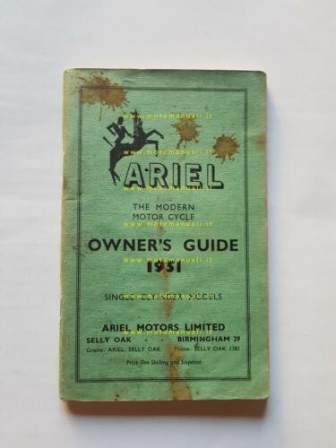 Ariel modelli monocilindrici 1951 manuale uso manutenzione INGLESE originale