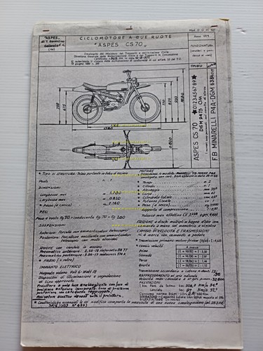 Aspes 50 C 70 Cheyenne 4m 1971 COPIA Facsimile scheda …