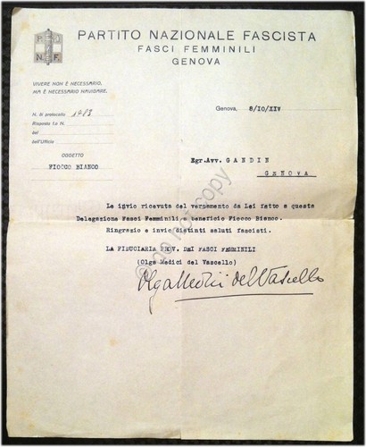 Autografo - Autograph - Olga Medici del Vascello - Fasci …