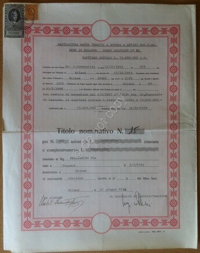 Azioni Shares - Manifattura Mates - 300 Azioni da 10.000 …