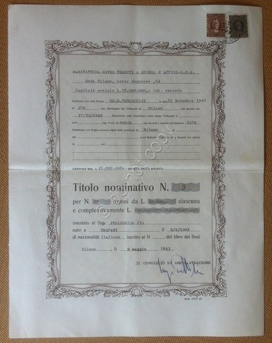 Azioni Shares - Manifattura Mates - 55 Azioni da 10.000 …