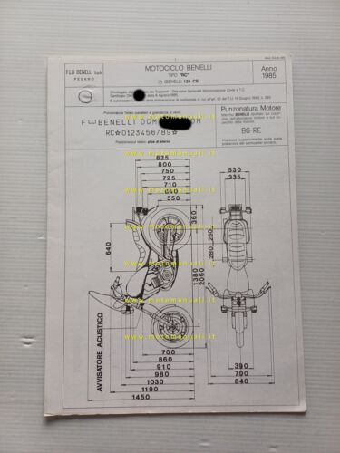 Benelli 125 CS 1985 scheda omologazione DGM Facsimile originale