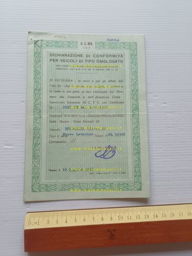 Benelli 125 Nuovo Leoncino 1968 certificato d'origine originale no depliant