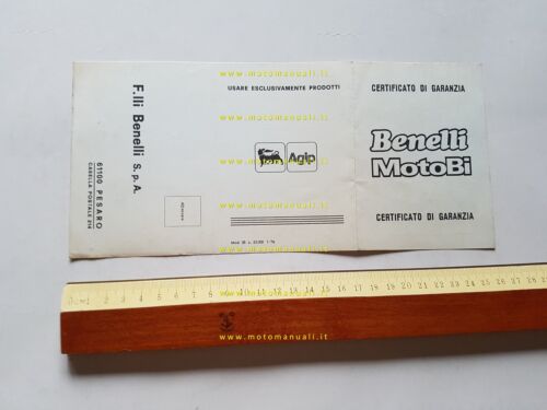 Benelli 1976 libretto tessera garanzia originale moto ciclomotori no depliant