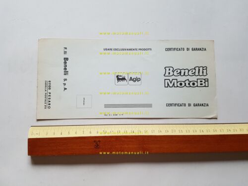 Benelli 1977 libretto tessera garanzia originale moto ciclomotori no depliant