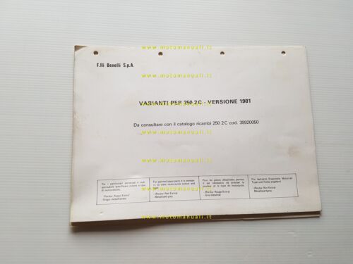 Benelli 250 2C 1981 AGGIORNAMENTO catalogo ricambi originale