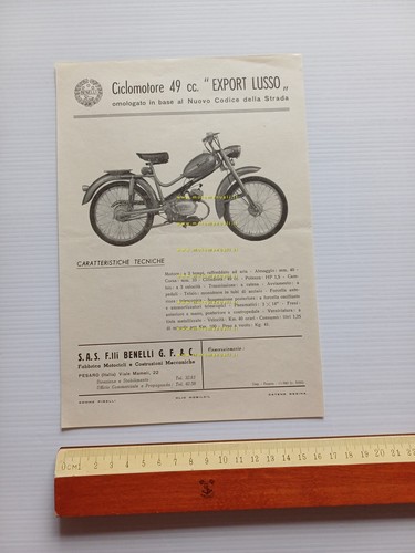 Benelli 49 Export Lusso 1960 depliant italiano originale ciclomotore