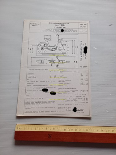 Benelli 50 G2 1977 Facsimile originale scheda omologazione DGM Motorizzazione