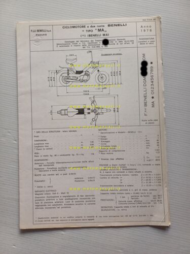 Benelli 50 Magnum 3V 1978 scheda omologazione DGM Facsimile Motorizz. …