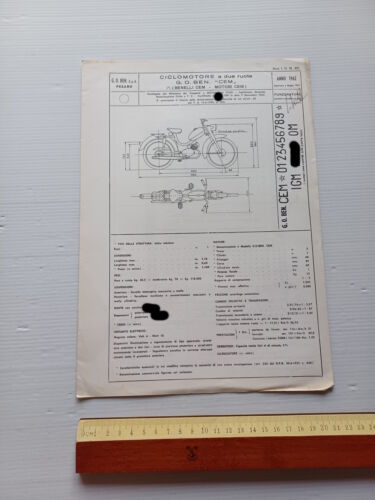 Benelli 50 Monomarcia 1962 agg.ta '67 scheda omologazione DGM Facsimile …