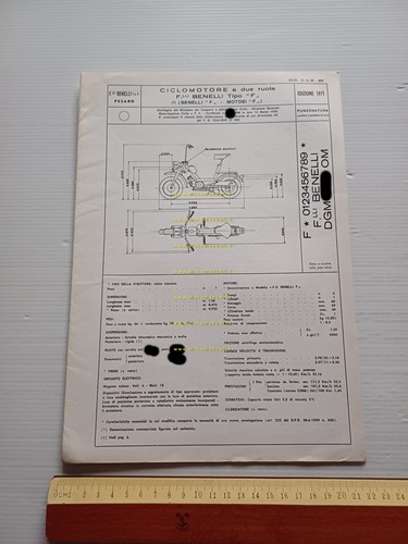 Benelli 50 Motorella 1971 Facsimile originale scheda omologazione DGM Motorizz.