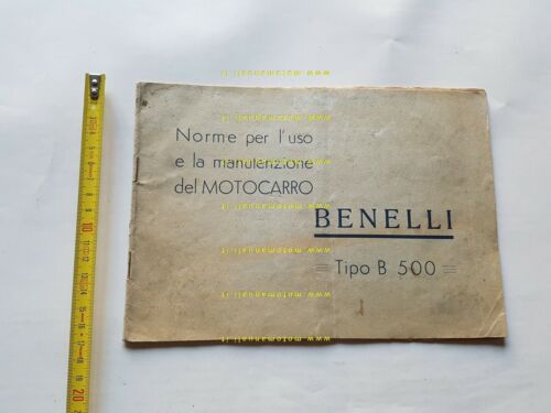 Benelli 500 Motocarro B. 500 1939 manuale uso libretto originale …