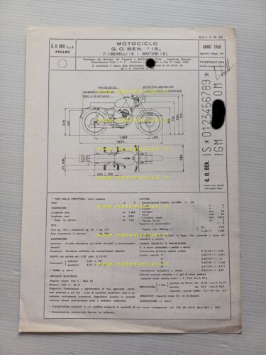 Benelli Motobi 125 4T Sport 1960-1967 scheda omologazione DGM Motor. …