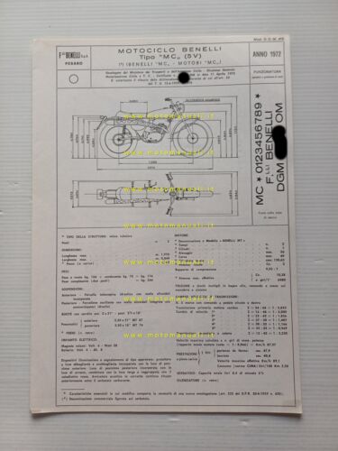 Benelli Motobi 125 Cross 1972 scheda omologazione DGM Facsimile originale