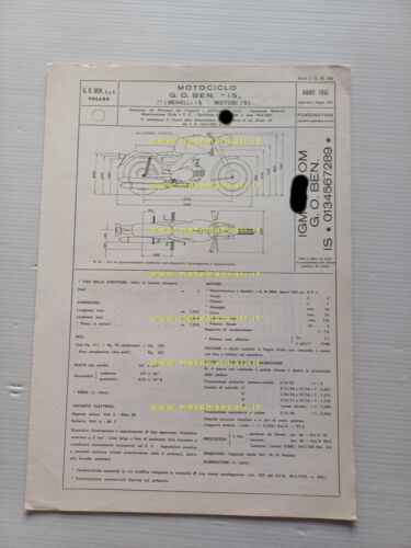 Benelli Motobi 125 Imperiale Sport 1967 scheda omologazione DGM Mot …